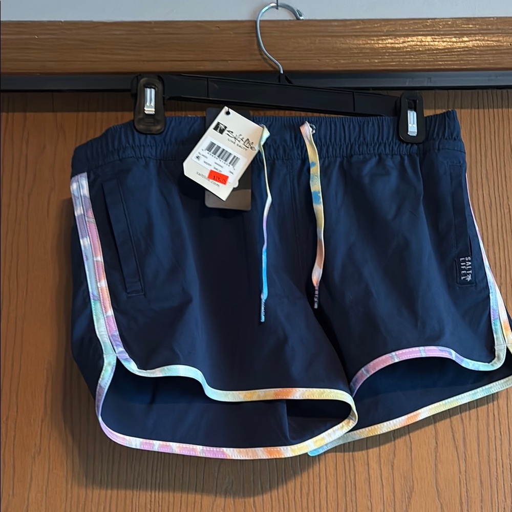 Salt Life Blue Athletic Shorts with Curved Hem